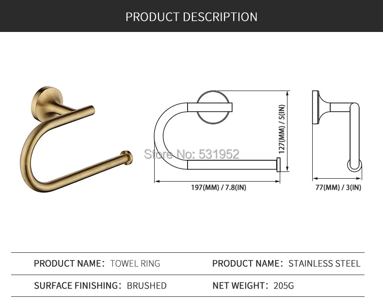 SUS 304, нержавеющая сталь, аксессуары для ванной комнаты, матовый золотой держатель для бумаги, полотенце, кольцо, держатель для туалетной щетки, Матовый бронзовый