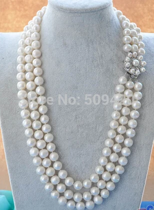 

YTF88O Free Shipping >>3ROW 25" 8-9mm ROUND WHITE FRESHWATER PEARL NECKLACE