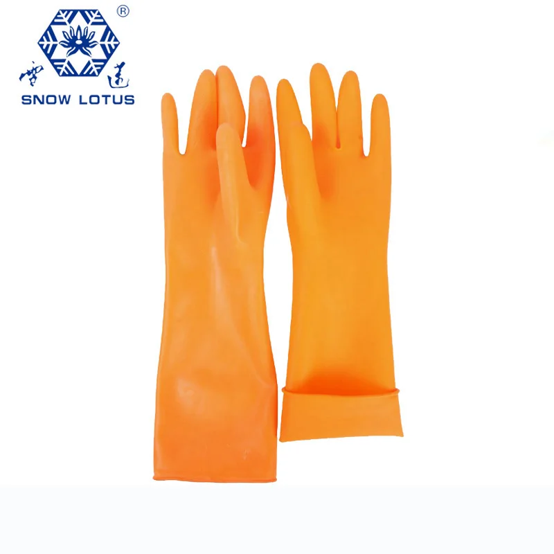 SNOW LOTUS 1 Pair Cleaning Rubber Gloves Orange Protective Waterproof