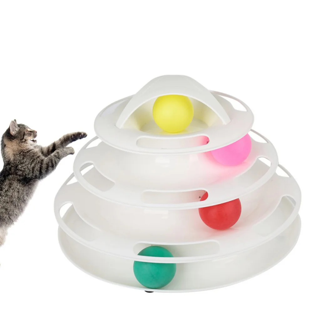 Игрушка для кошек, роликовые игрушки для кошек, 4 уровня, треки, ролик с тремя красочными шариками, интерактивный котенок, забавные умственные физические игрушки для упражнений - Цвет: White