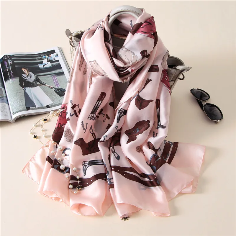 Модный женский шарф из чистого шелка, Женский испанский роскошный брендовый мягкий шарф с цветочным принтом, пляжные накидки, хиджаб, снуд - Цвет: 2