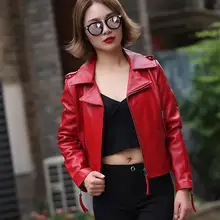 Модные красные мотоциклетные Дубленки для женщин S косой молнией пояса из натуральной кожи Куртка jaqueta de couro motoqueiro