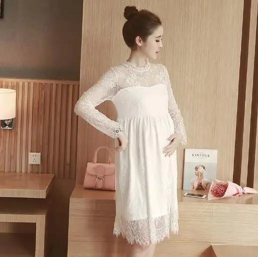 

Fashion Maternity Dresses Loose Hollow Summer Long sleeve Lace Dress Maternity Clothes For Pregnant Women Pregnancy Clothing