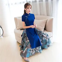 2019 высокое качество аозай платья Для женщин традиционной вьетнамской cheongsam изменение длинная одежда Высокая Сплит Большие размеры M-3XL