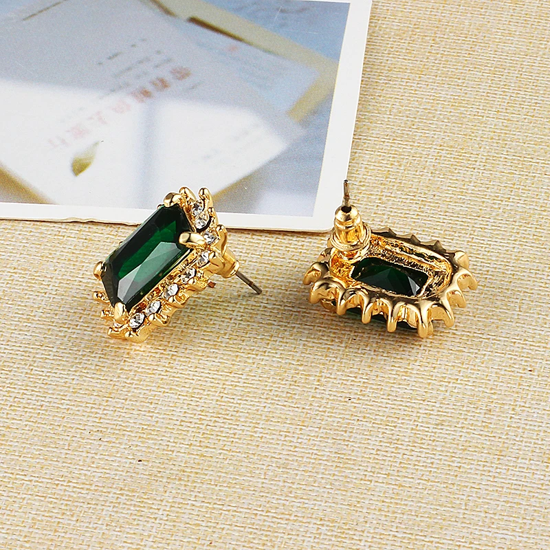 Crystal The Square Green Wedding Earrings Korean Fashion Plated Gold Crystal The Square Green Wedding Earrings Korean Fashion Plated Gold Statement Online Ping India Studs In Stud From Jewelry