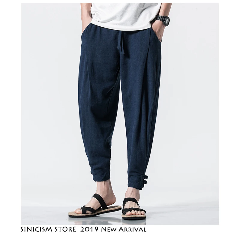 Мужские брюки-шаровары Sinicism Store Harajuku уличные брюки для бега из хлопка и льна