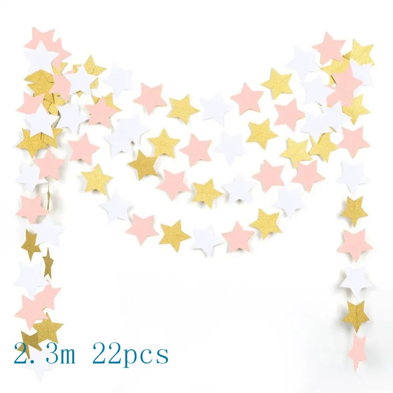 Kuchang, 2,3 м, яркие, розовые, золотые, серебряные, Звездные бумажные гирлянды, подвесные гирлянды, баннеры, вечерние украшения, свадебные, на день рождения, для вечеринок - Цвет: pink gold star