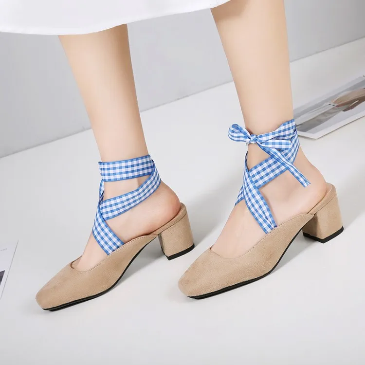 

FERLENZ Big Size 11 12 13 Lace sandals women retro Baotou thick heel evening shoes