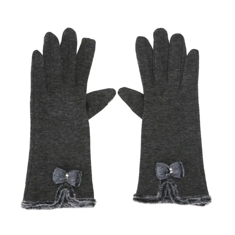 Femme, теплые перчатки с сенсорным экраном, модные варежки, овечья шерсть, зимняя женская перчатка с бантом, мягкая перчатка