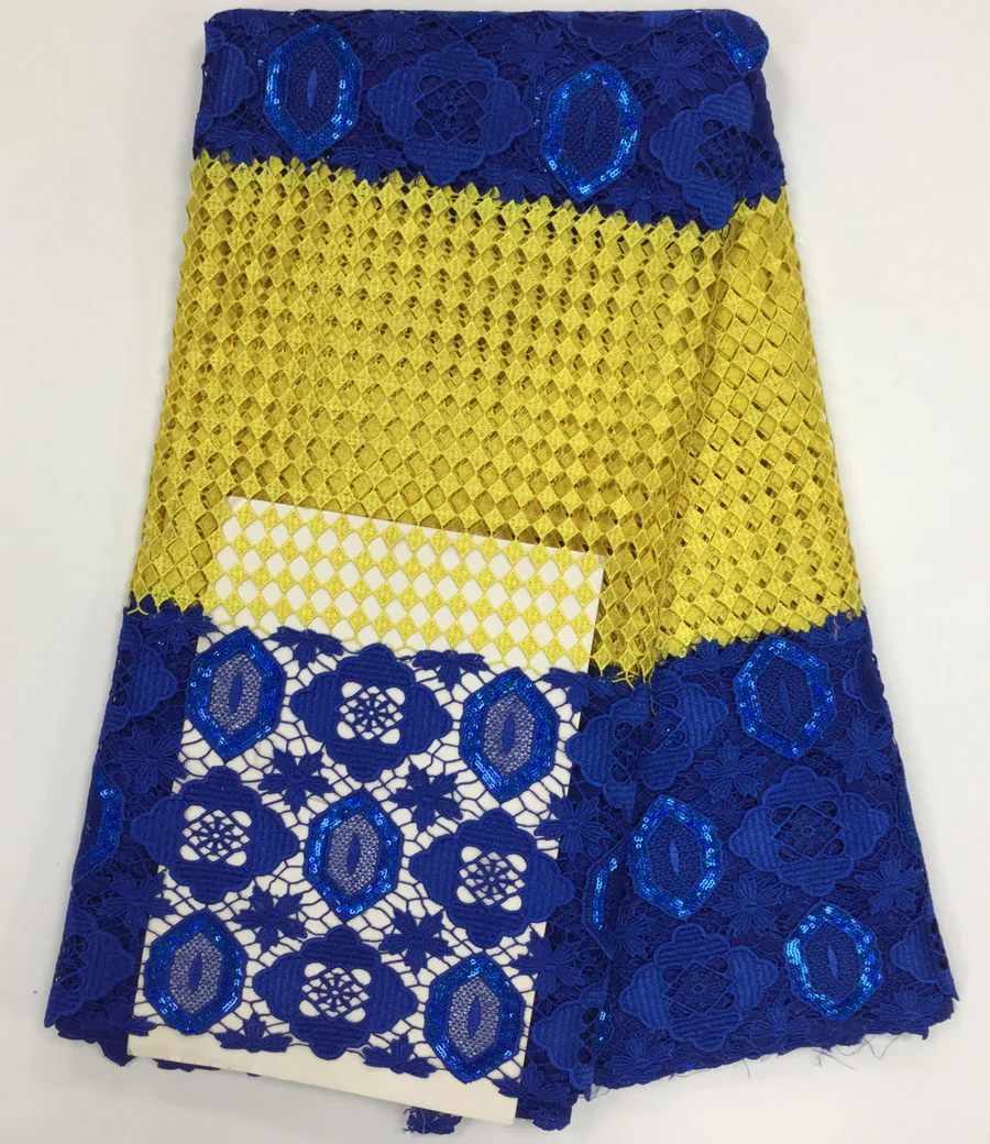 

royal blue african guipure 5 yards/lot with sequin high quality sequin guipure lace 2017 latest african guipure cord lace