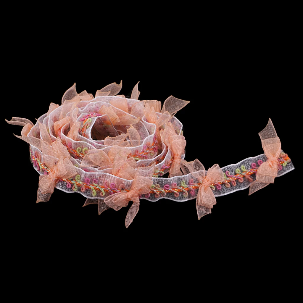 1 Yard Bowknot Embroidered Organza Ribbon Lace Trim Applique for Sewing on Clothing Dress Stage Costume Craft Supplies 13mm