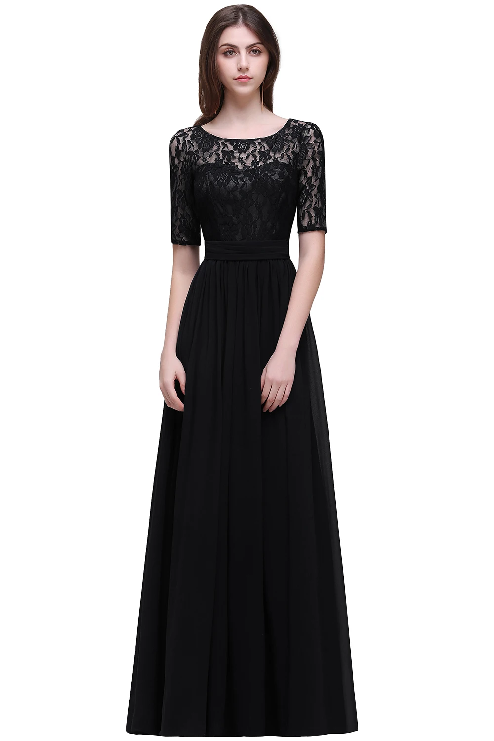 Платья для матери невесты с глубоким вырезом, а-силуэт, кружевное вечернее платье, бордовое, темно-синее, Черное длинное шифоновое вечернее платье