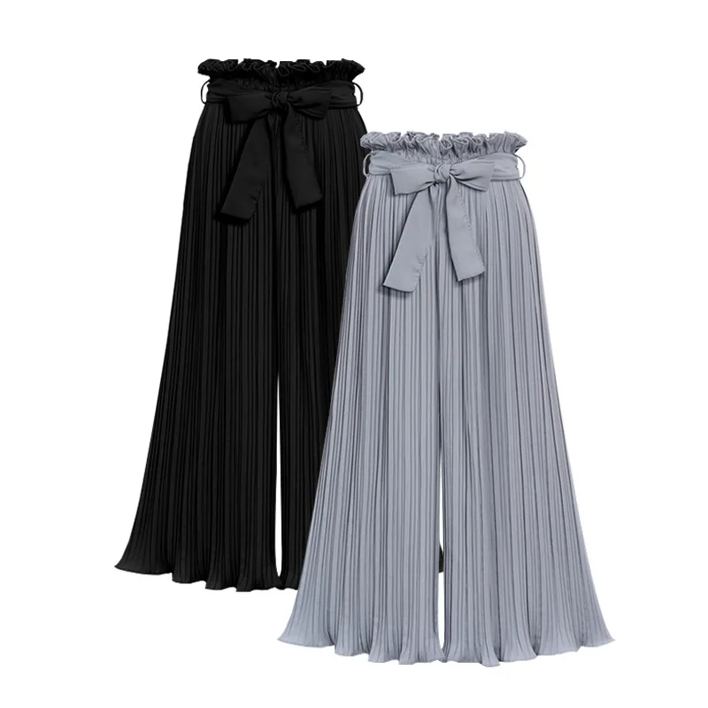 

Chiffon wide leg pants female 2019 summer new large size high waist wooden ear pleated wide leg pants nine pants