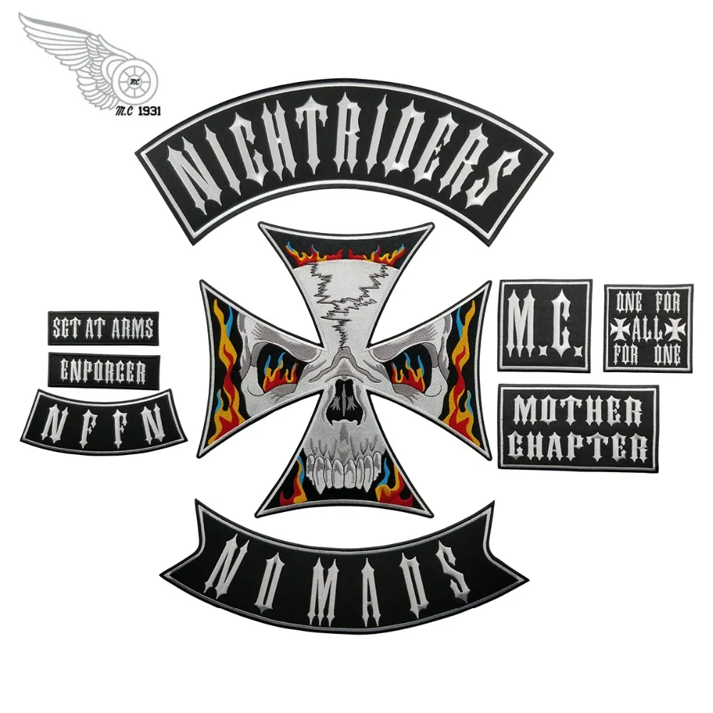 Night Rider Nomads Patch Full Set Embroidery Iron on Backing Jacket Motorcycle Custom DIY (1)