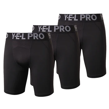 YEL US Local Delivery 3 PCS Gym Leggings Men Compression Crossfit Football Trousers Jogging Bodybuilding Dry Running Shorts 2