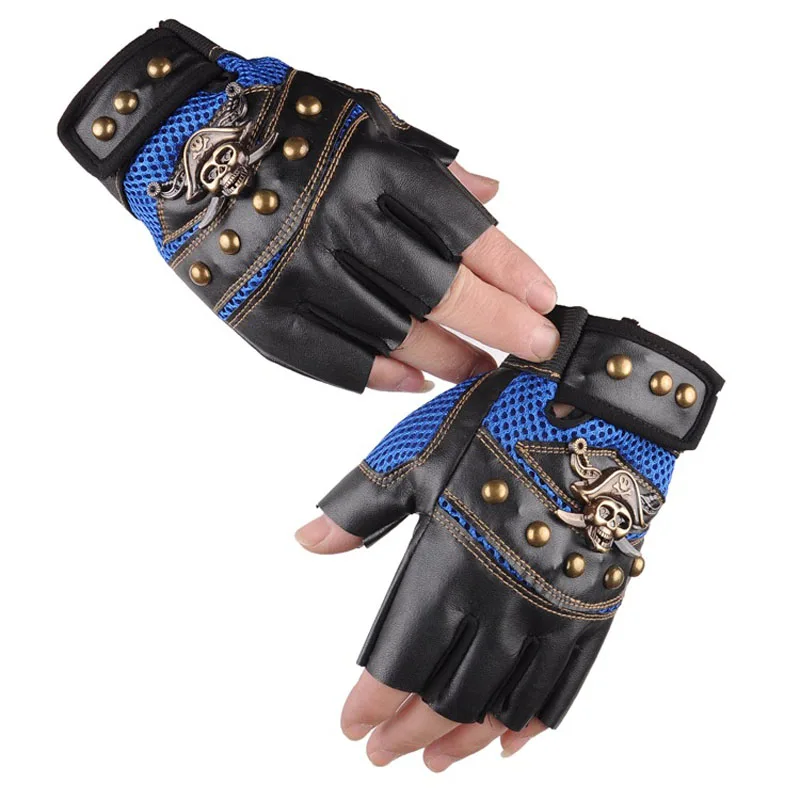 Details about   PU Leather Skull Punk Driving Motorcycle Biker Fingerless Gloves For Men Women 