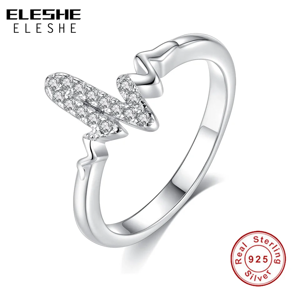 

925 Sterling Silver Heartbeat Ring Cubic Zirconia Wedding Engagement Finger Ring for Women Austrian Crystals Rings Bague Femme