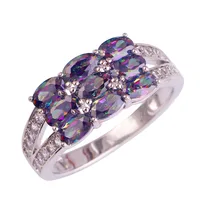 lingmei Trendy Jewelry Lady Rainbow White Topaz 925 Silver Ring Size 7 8 9 10 11 For Women Party Rings Wholesale Free Shipping