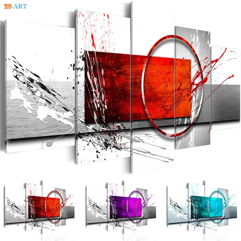 

Graffito Prints Ring and Rectangle Poster Wall Painting 5 Panel Modern Abstract Canvas Art for Office or Living Room Home Decor