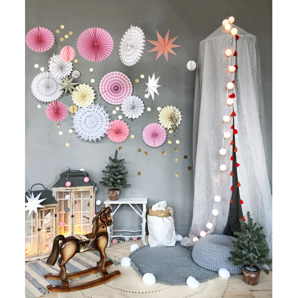 

18pcs Paper Decoration Set 9 Pointed Paper Star Lantern/Paper Fans/Gold Circle Garland/Snowflake Fans Wedding Shower Birthday
