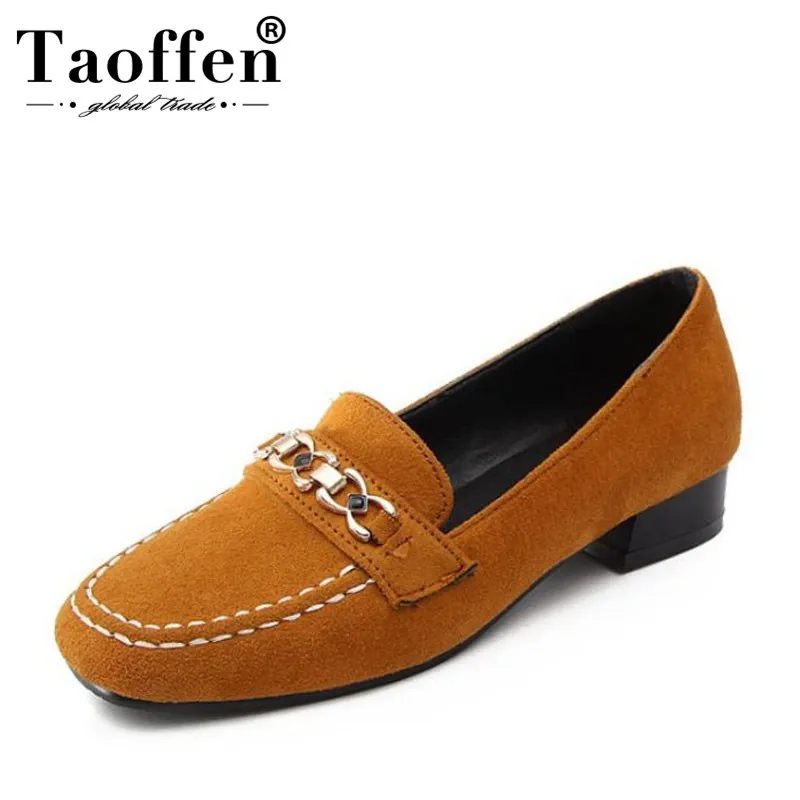 

TAOFFEN 2019 Plus Size 30-50 Women New Square Toe Flats Shoes Metal Buckle Daily High Heels Shoes Women Office Simple Footwear