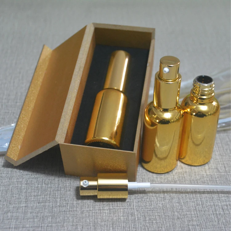 

4pcs 30ml lotion pump press bottle,high temperature gold plated refillable empty bottle with wooden box cream subpackage jar
