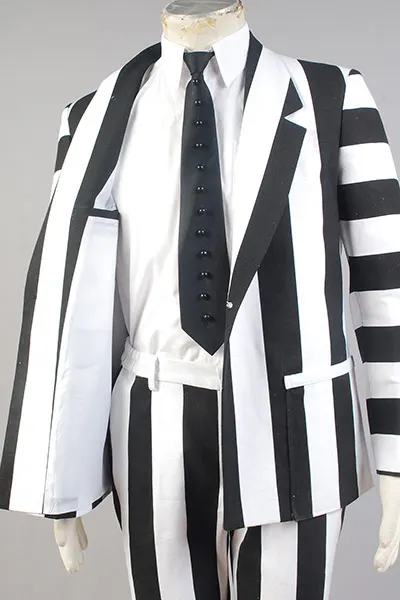 Маскарадный костюм Beetlejuice, белый и черный полный комплект, Униформа, костюм, пальто, костюм на Хэллоуин, карнавал, косплей