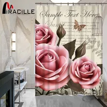 Miracille Vintage Printed Rose Flowers Butterfly Eiffel Tower Polyester Shower Curtain Waterproof Home Bathroom 3D Shower waterproof eiffel tower floral polyester shower curtain