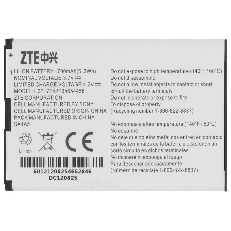

Original ZTE Li3717T42P3h654458 phone battery For ZTE AC60 MF63 AR918B EUFI890 1700mAh