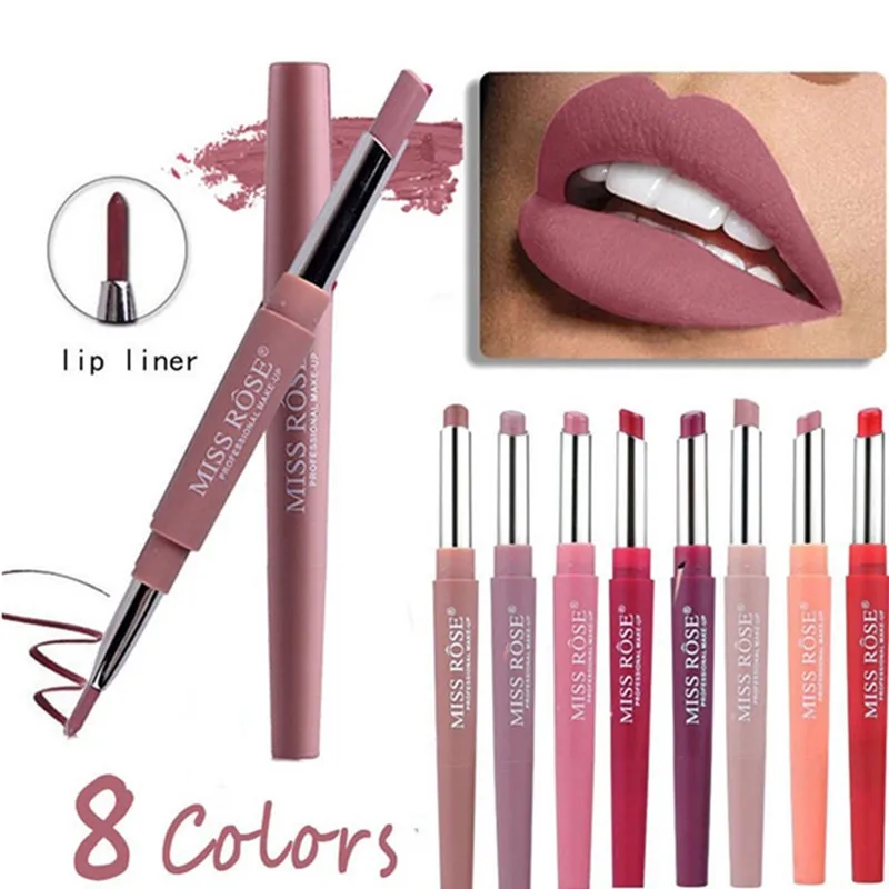 

Long Lasting Makeup Multifunct Waterproof Pencil Lipstick Pen Matte Lip Liner Double-head Matte Easy To Wear Moisture Non-Stick