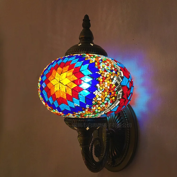 

Turkish Mosaic Wall Lamp Handcrafted Glass Luminaria Led Wall Light Corridor Sofa Background Lighting Home Room Decor Lampe