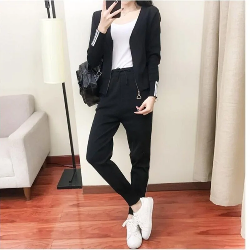 

2018 Women Clothing Casual 2 Piece Set Women Zipper Top And Pants Tracksuits