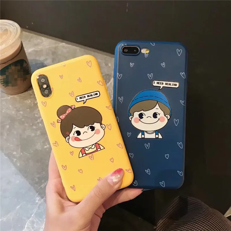 Milk girl and boy couple kawaii phone case for coque iphone XS Max XR X 6S 6 7 8 Plus soft TPU cover cute cartoon cases fundas |