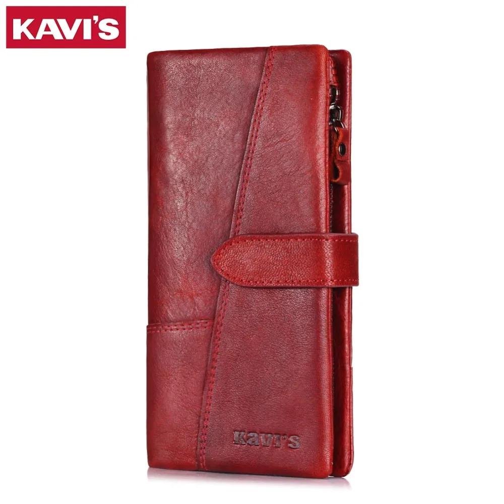 

KAVIS Fashion Genuine Leather Women Female Wallet Long Portomonee Walet Lady Clutch Rfid Perse Bag Wallet Handy Perse Coin Purse