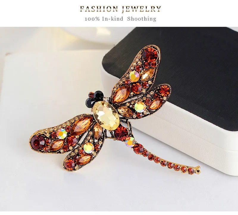 Vintage Design Shinny 6 Colors Crystal Rhinestone Dragonfly Brooches for Women Dress Scarf Brooch Pins Jewelry Accessories Gift 15