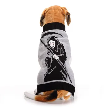 

New Autumn/winter Wool Pet Dog Sweaters Christmas Death Pattern Knitting Sweater for Small and Medium Dog Pet Clothes(gray)