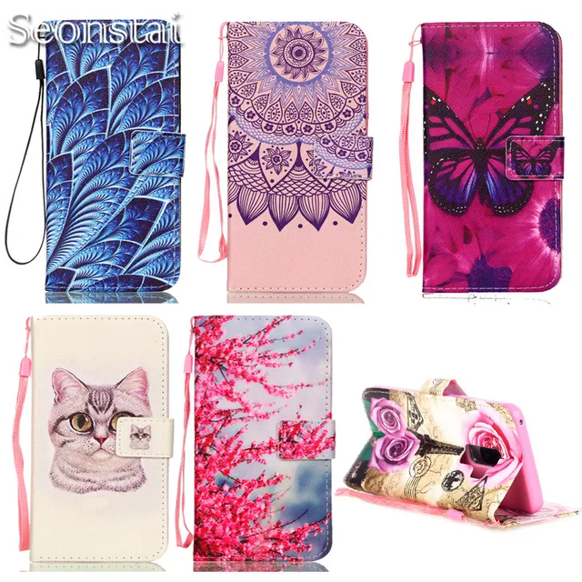 US $3.66 Seonstai Flip Leather Wallet Cover For Samsung Galaxy S8 S9 Plus S6 S7 edge Art Pattern Stand Case 