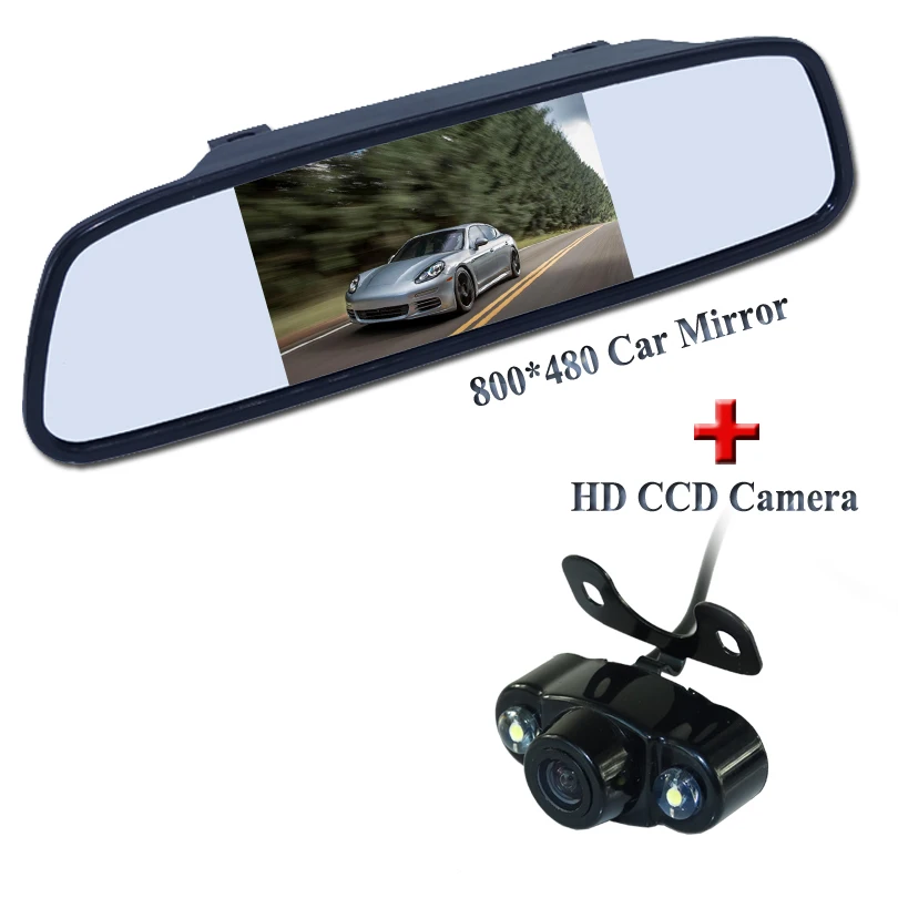 

Higest night vision car parking camera with hd car screen mirror 4.3" wide screen bring 2 lights and wide lens angle