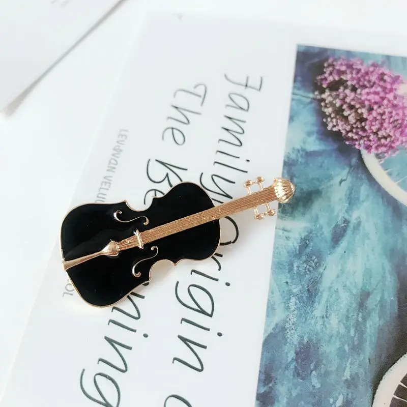 

Free Shipping Cello Black Enamel Sweet Cute Elegant Brooches For Women