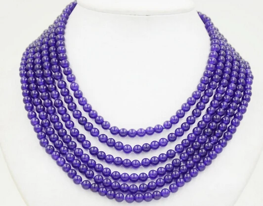 

huij 002242 6strands 6mm round purple amethyst jade necklace