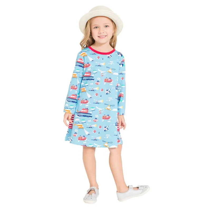 

3-12 years baby girls new designed dress spring Autumn winter girls dresses printed cartoon 100% cotton dress kids tops Clothes