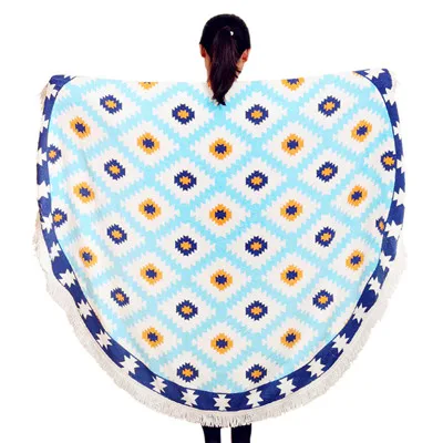 Летнее, стильное, Круглый Пляж Полотенца хлопок вязаный 150*150 см пляжное полотенце, для купания с капюшоном 1.2kgs в богемном стиле Черный и белый цвета - Цвет: peacock