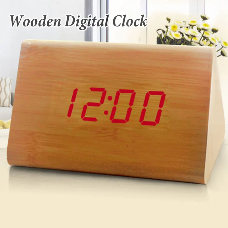 

Black Wood Red Light Desk Despertador Led Clock Digitalalarmclock Modern Voicecontrolclock Wood Bamboo Red Light Alarm Clock