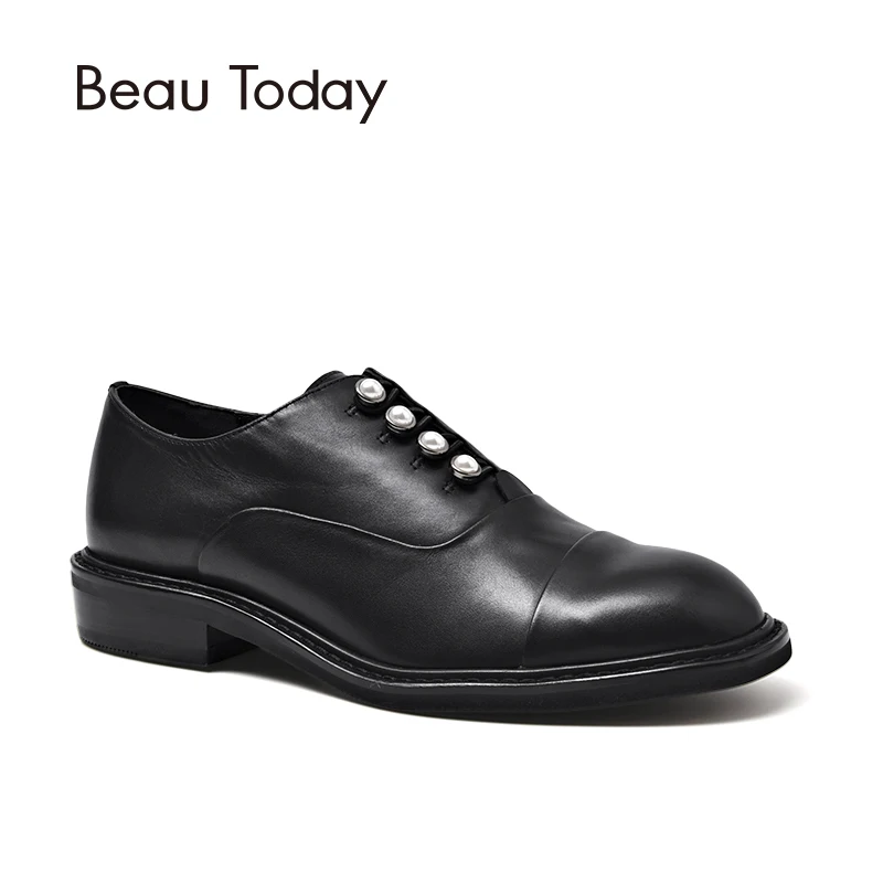 

BeauToday Women Pumps Calfskin/Velvet Button Fashion Style Round Toe High Quality Handmade Ladies Shoes 24026