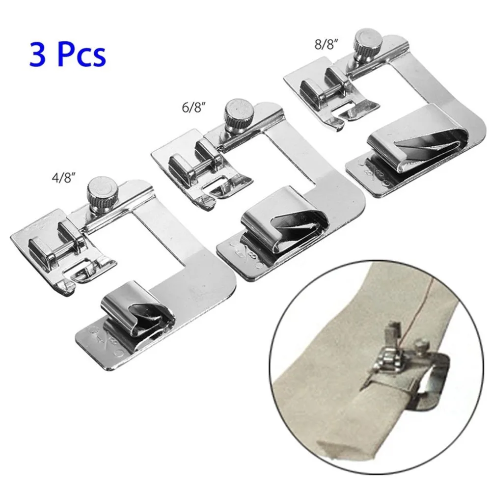3Pcs Wide Hem Hemmer Adjustable Rolled Foot Set For Low Shank Domestic