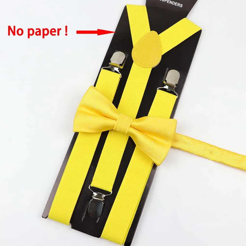 Soild Color Man Polyester Belt Bow Tie Set Woman Men's Suspenders Butterfly Clip-on Y-Back Braces Elastic Women Adjustable - Color: D10