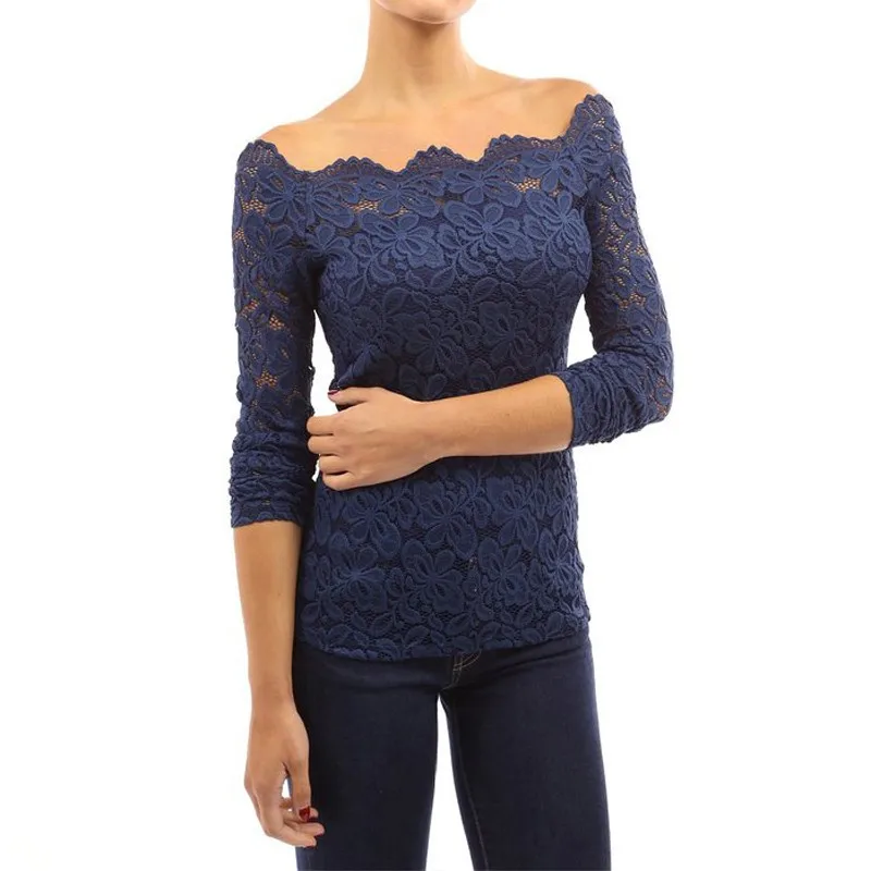 Rogi Blusas Mujer De Moda 2019 женские кружевные блузки с длинным рукавом открытыми плечами