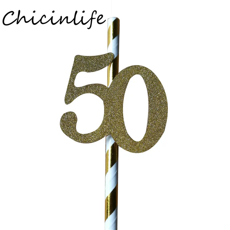 Chicinlife 10 шт. бумажная соломинка с номером 30 40 50 60 соломинка для напитков на день рождения/свадьбу юбилей день рождения украшения