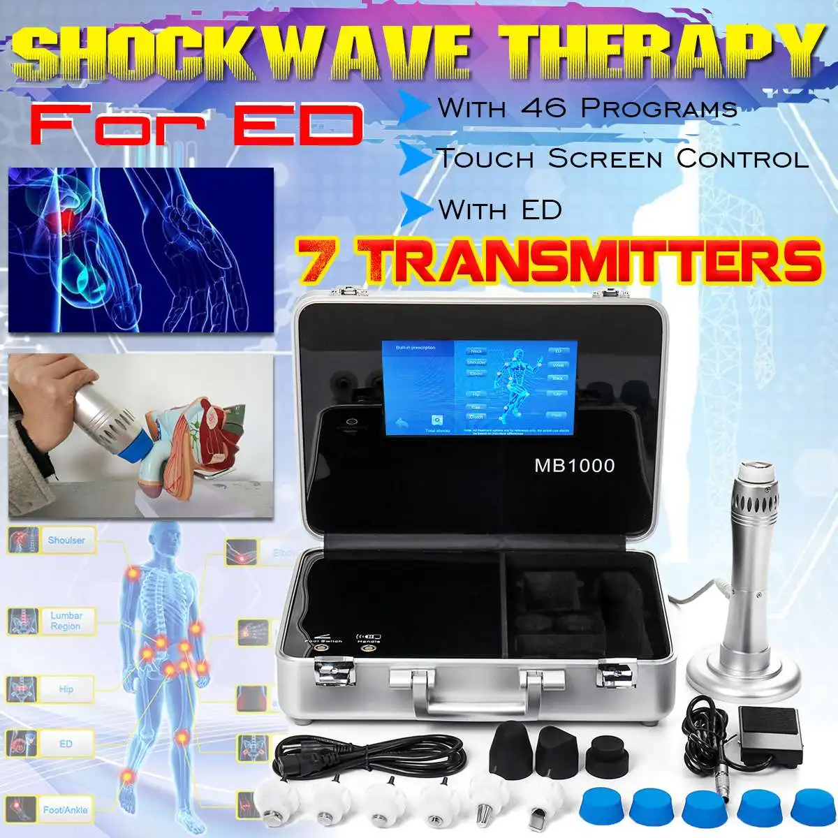 

NEW 10" Touch Control 46 Programs To Treat ED Portable Shock Wave Physiotherapy Equipment Shockwave Therapy Pain Relief Machine