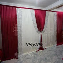 Romantic Burgundy Wedding Backdrop Curtain Silver Sequins Swag Stage Pleats Curtain 10ftX20ft(3*6m) Wedding Decoration 3X6M